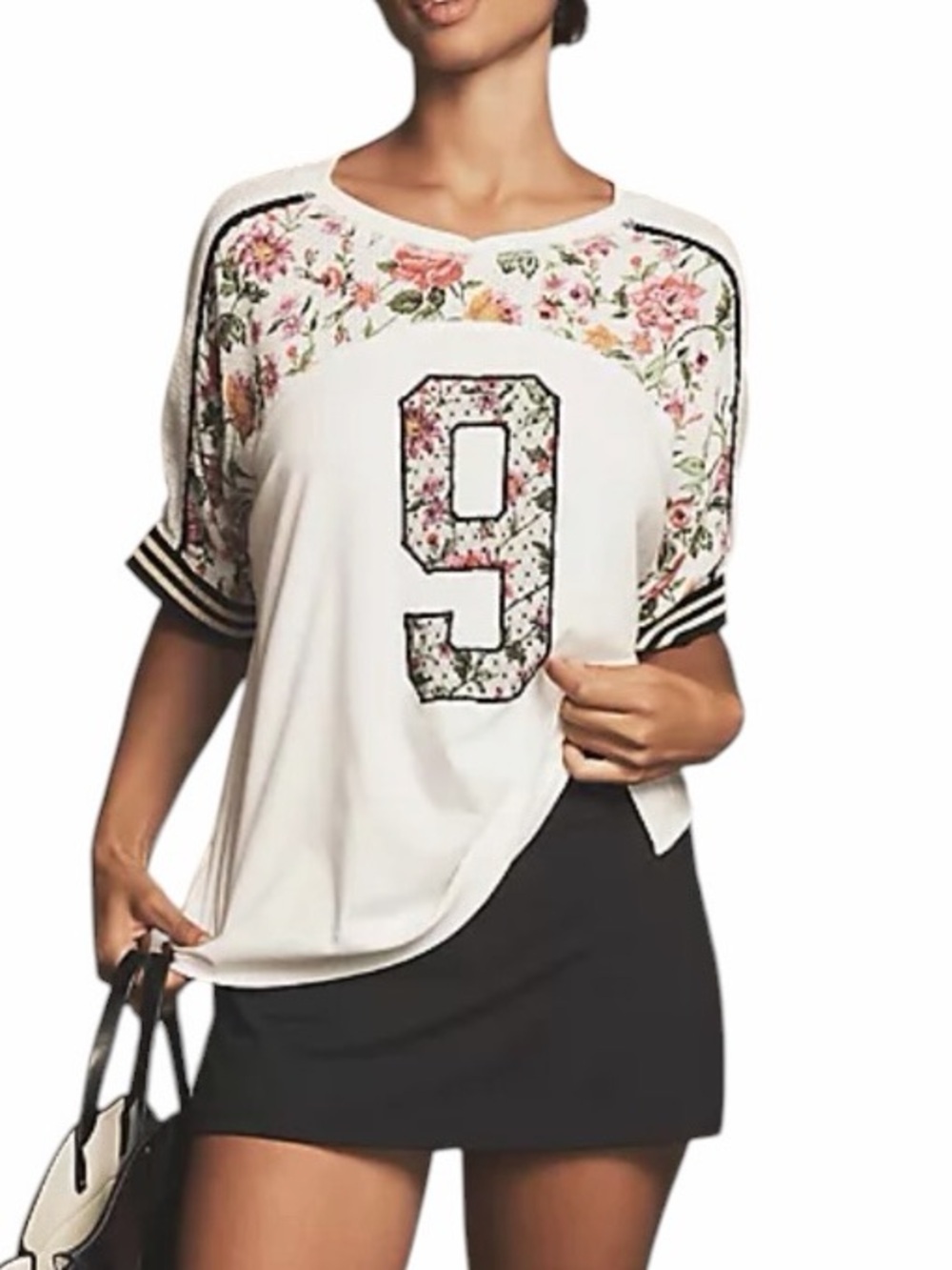 Anthropologie Daily Practice Floral Varsity Graphic Tee Small Cotton Oversized